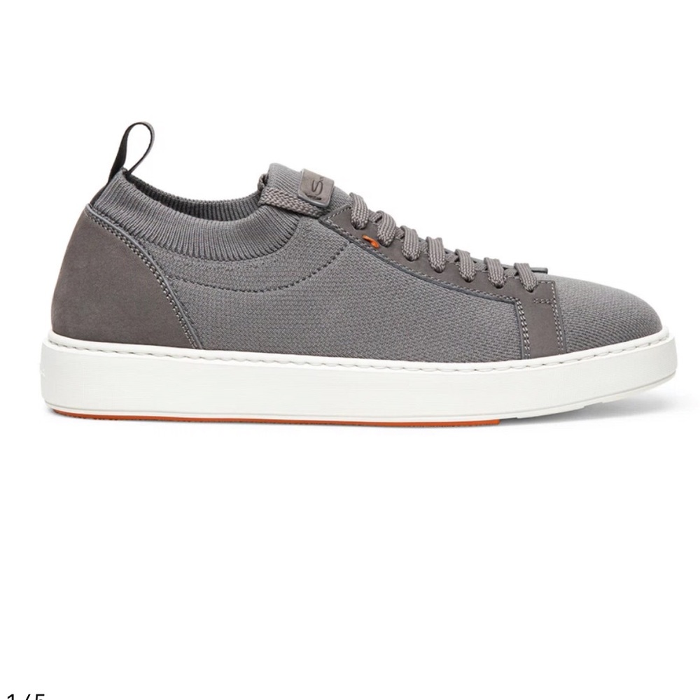 NWOB SANTONI MEN'S GREY NUBUCK AND STRETCH KNIT SNEAKER Size 8